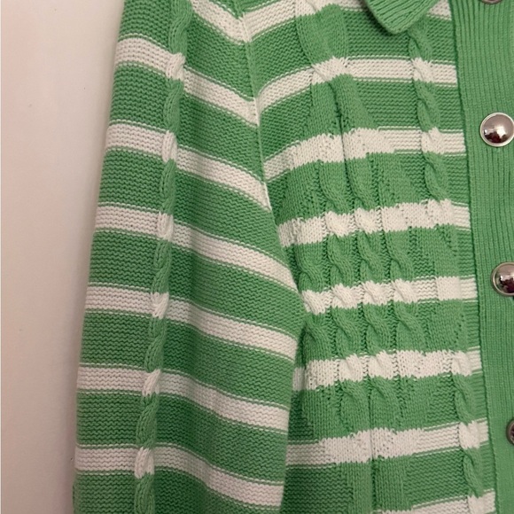 Talbots Green and White Striped Cardigan - Picture 8 of 9